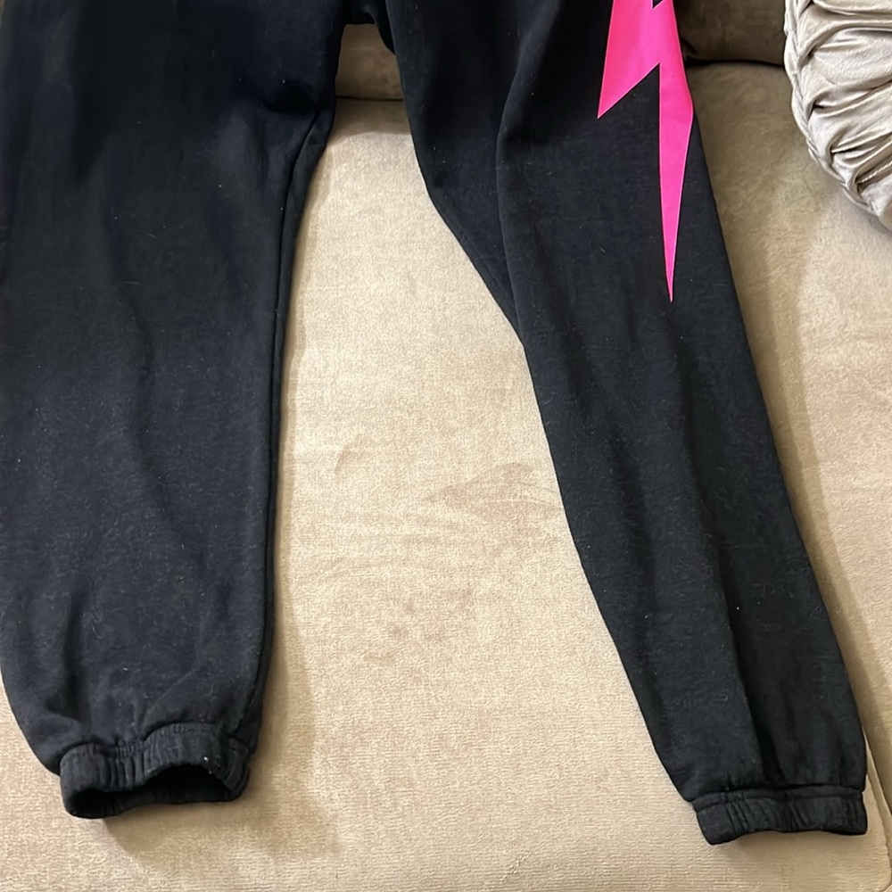 Aviator Nation Black Sweatpants with Hot Pink Lightning Bolt - Picture 4 of 6